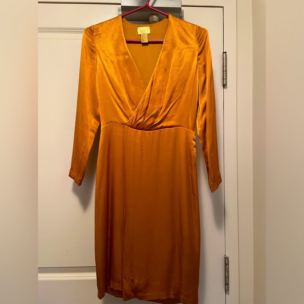 H&M satin wrap style dress with side zipper.